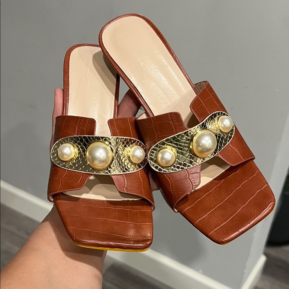 Sienna Rossi Shoes Saira Pearl Texture Asymmetrical Heels Brown